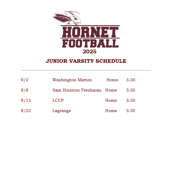 Jr Varsity Football schedule