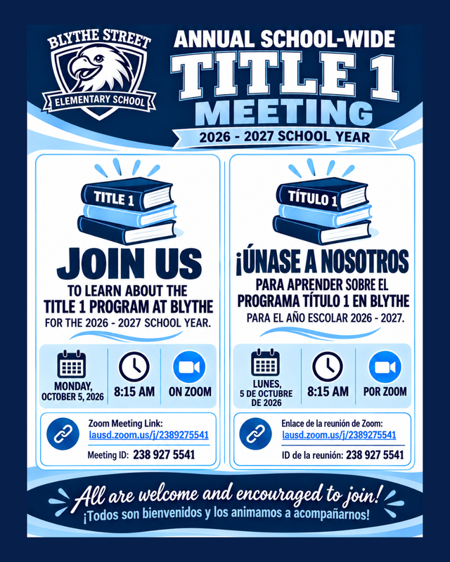 Flyer for Annual Title 1 Informational Meeting 10/5/26 on Zoom at 8:15 AM