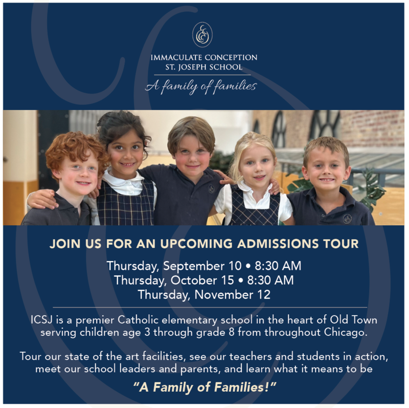 photo of 5 kids in school uniforms. Ad for a school tour