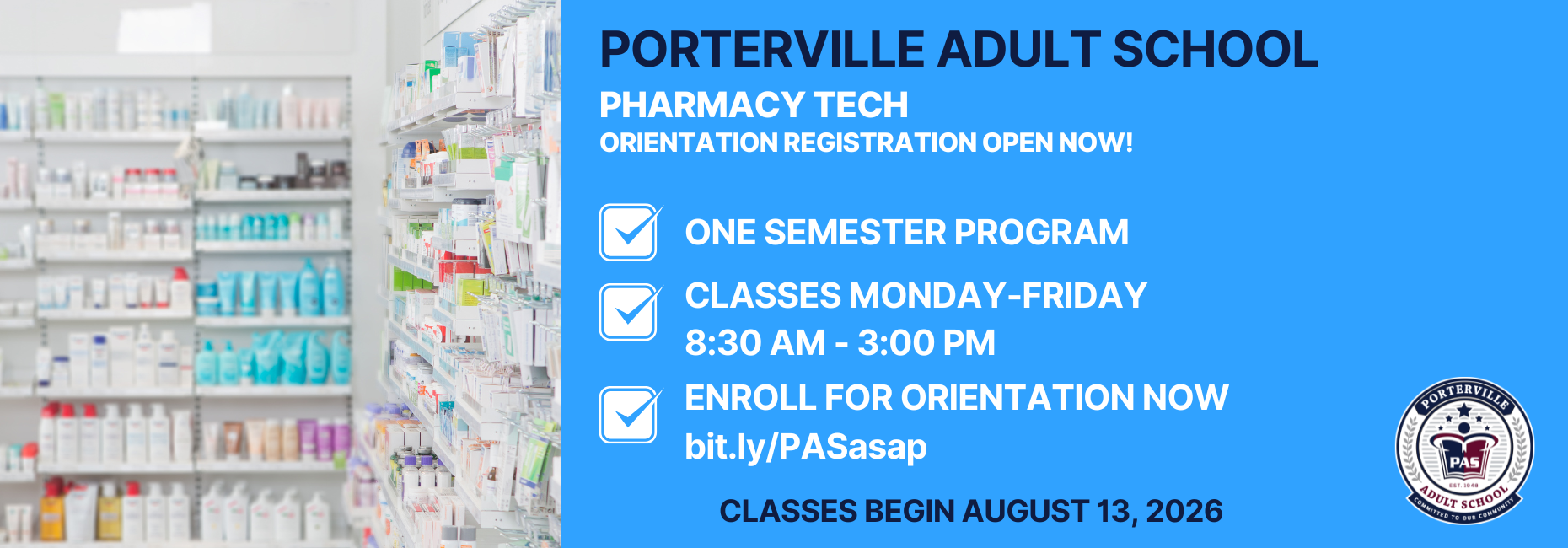 Pharmacy Tech orientation open