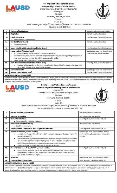 Join Us for Our ELAC Meeting!/¡Acompáñenos a nuestra junta de ELAC!