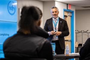Dr. Maluchnik listens to a student's question