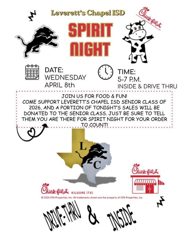 Flyer for Senior Fundraiser at Chick fil A.