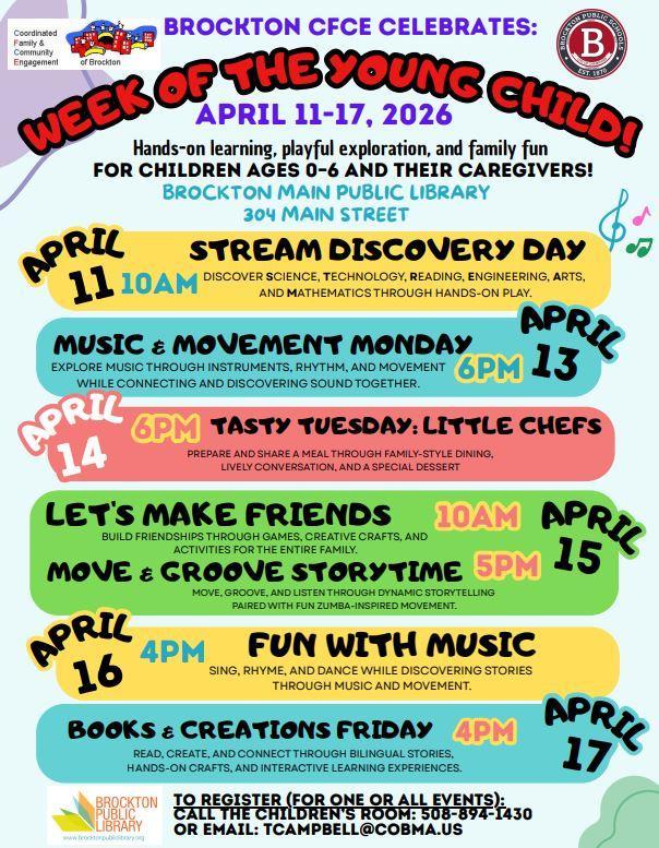 Colorful flier with info from this post about events, dates and times