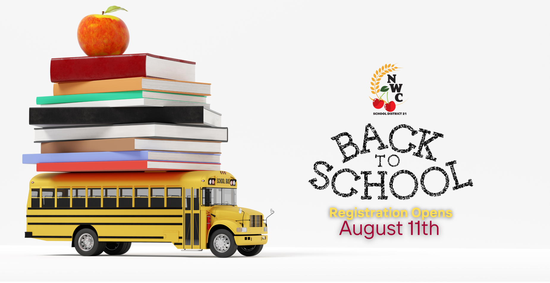 Back to School with School Bus, Books and Apple Graphics