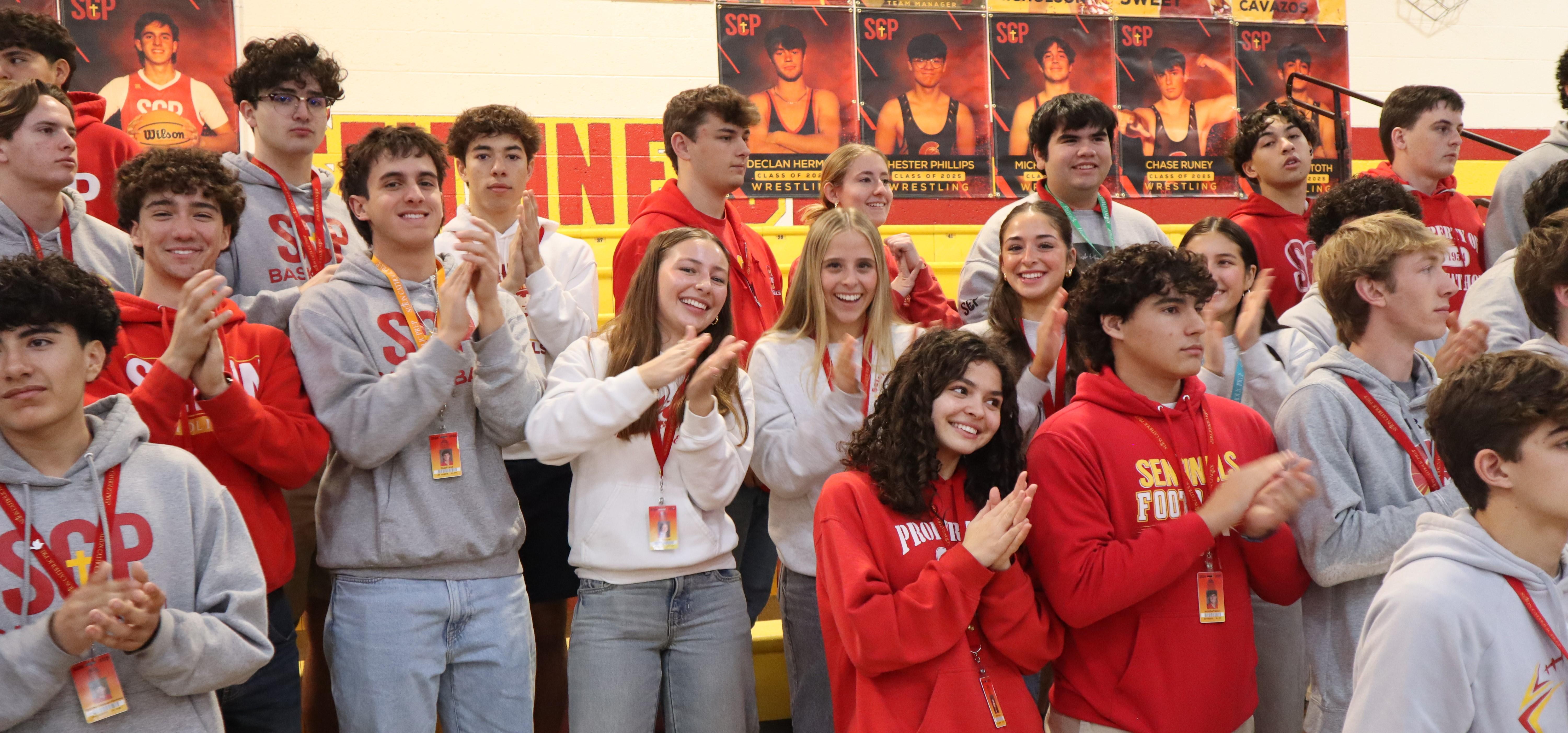 students having fun in the bleachers