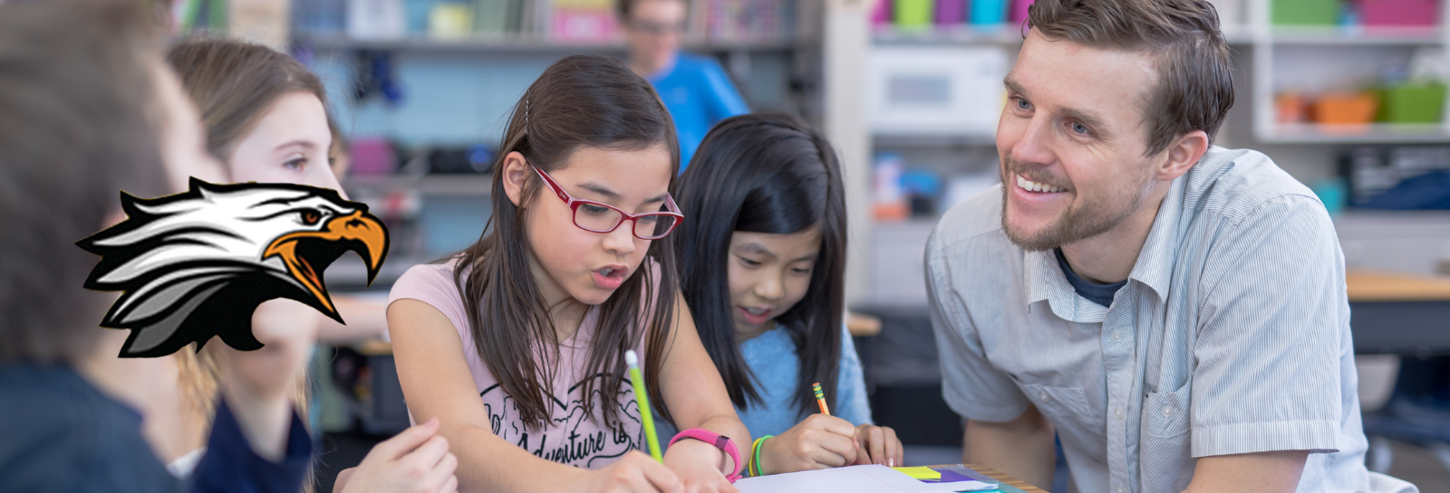 Alcott homepage shuffle banner- students learning in school