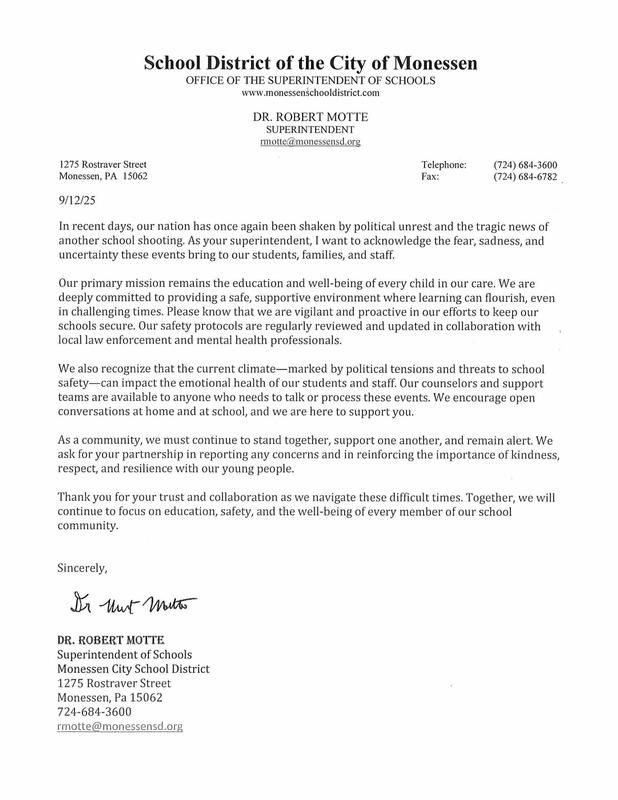 Letter from Dr. Motte, Superintendent 9/12/2025 Featured Photo