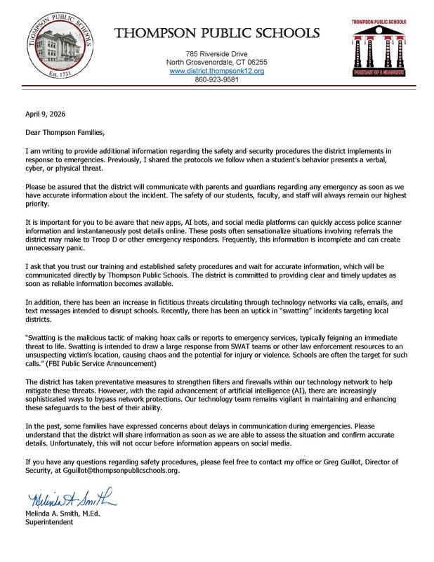 Thompson Public School's Additional Safety and Security Procedures