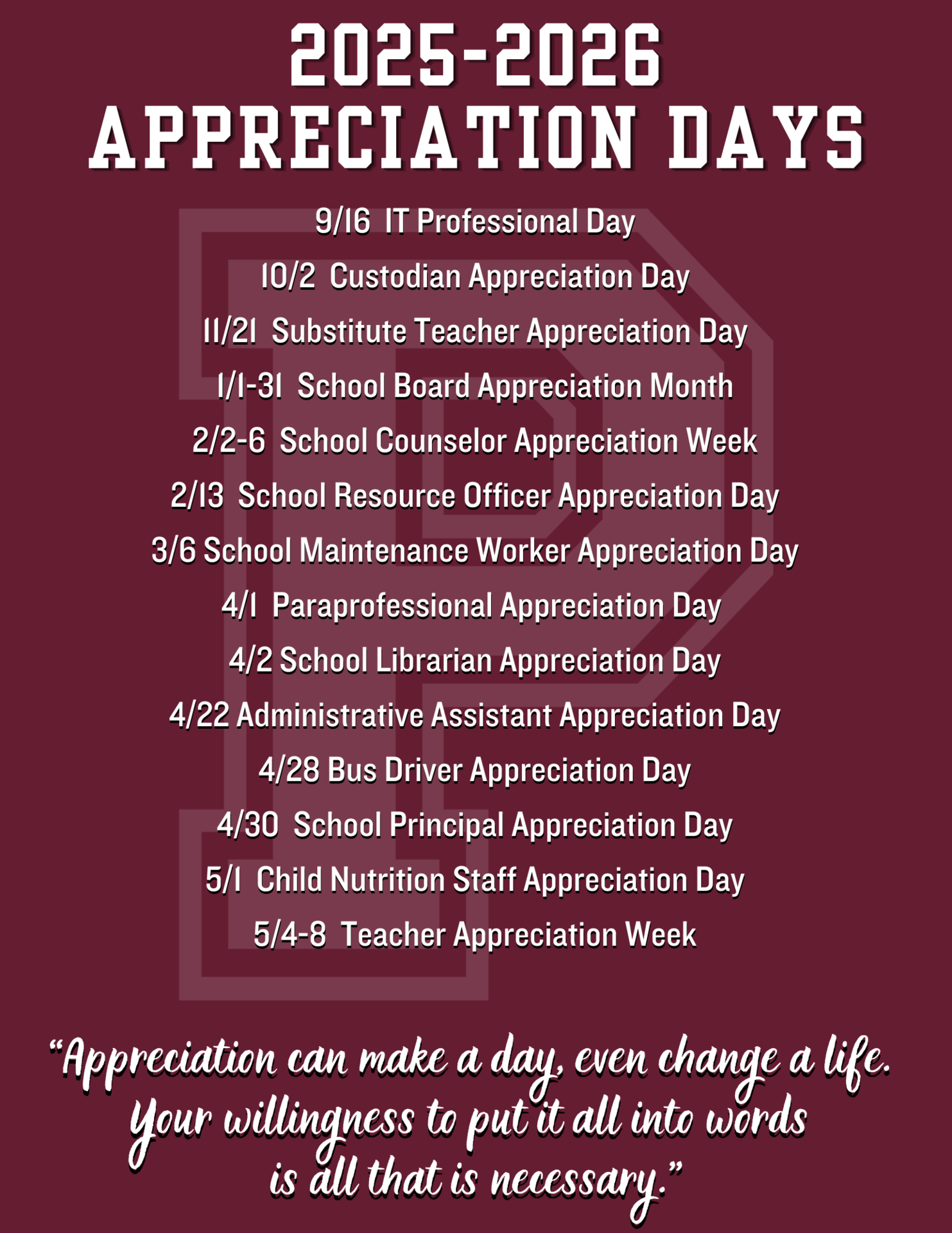 school appreciation days