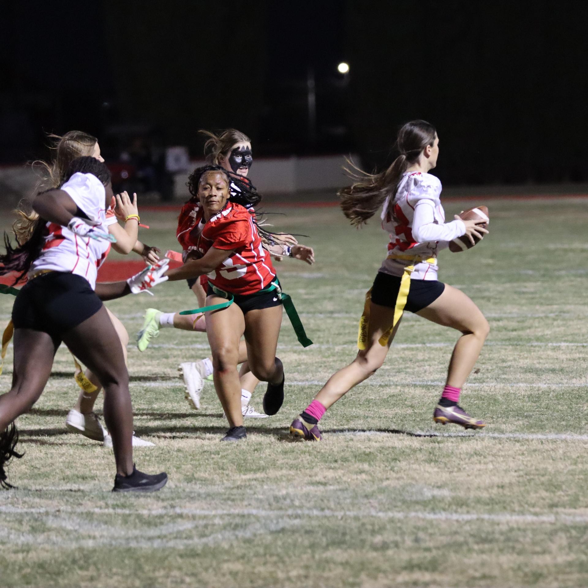 girls playing flag football