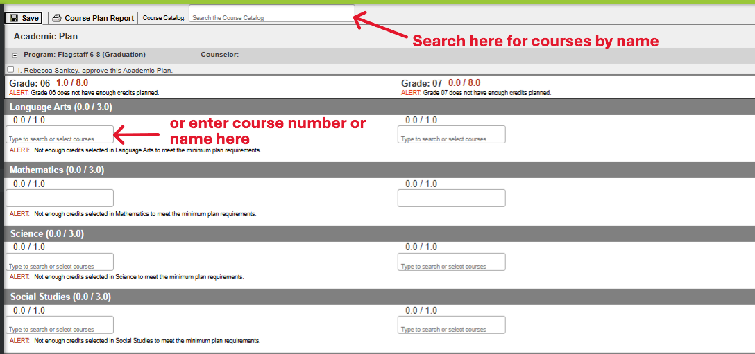 screenshot of search functions in Infinite Campus