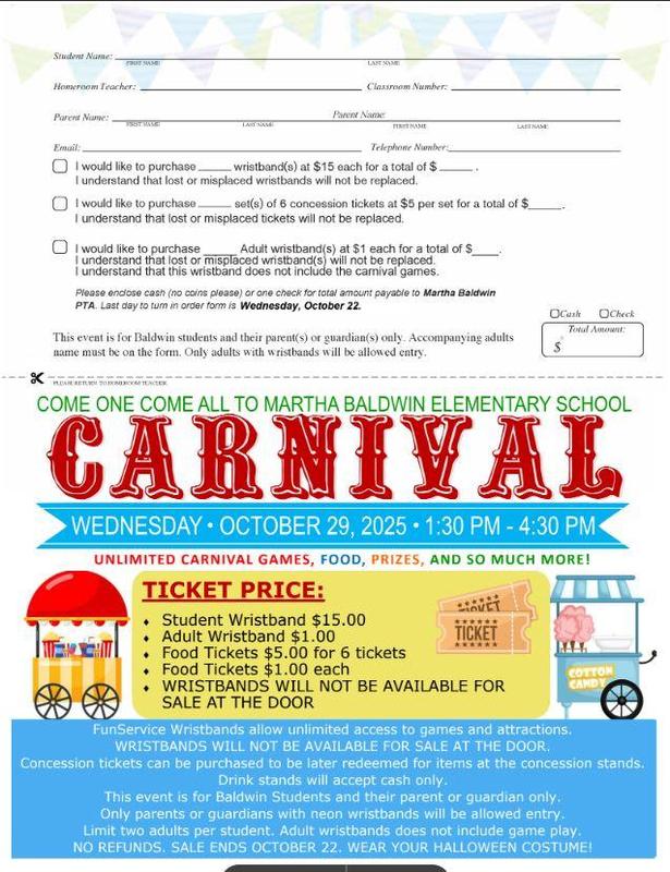 Baldwin PTA Fall Carnival - 10/29/25, 1:30 - 4:30pm