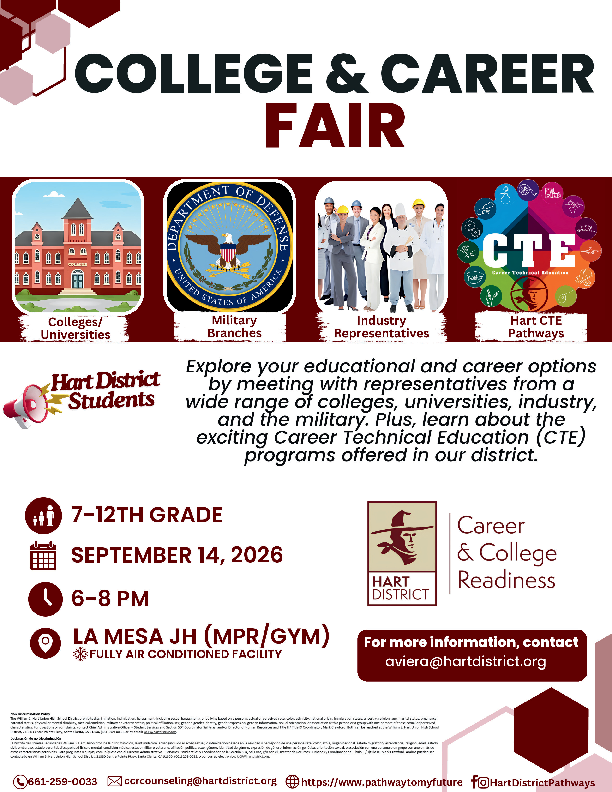 Flyer with details about the career fair with decorative icons