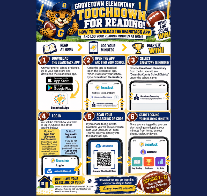 Jaguar holding a football with step by step instructions for the Touchdown for Reading competition.