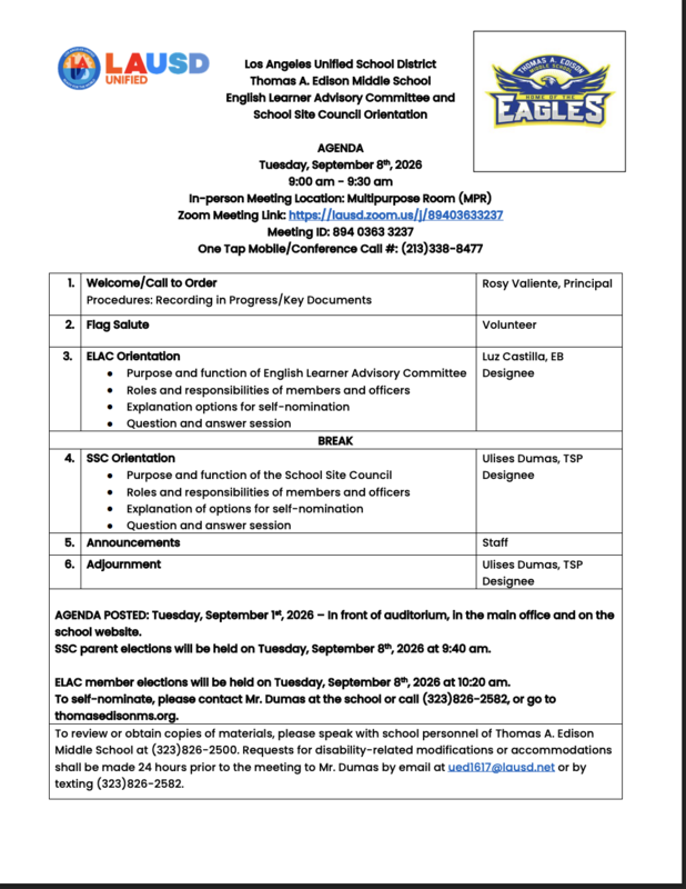 ELAC and SSC Orientation for Parents- September 8th, 2026 Featured Photo