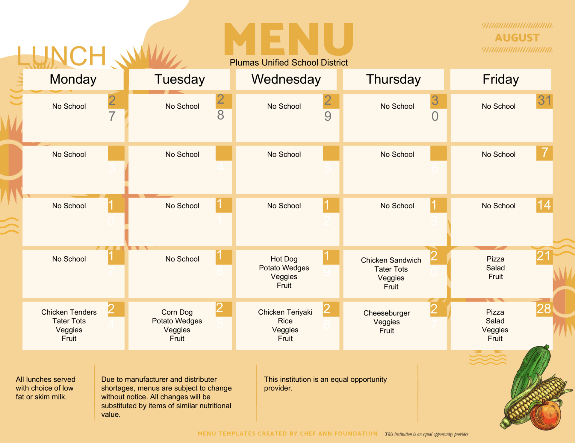 August Lunch Menus