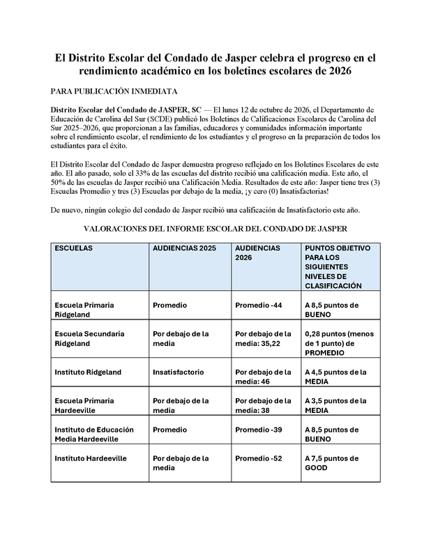 Jasper County School District Celebrates Progress in Academic Achievement on the 2026 School Report Cards - Spanish_Page_1.png
