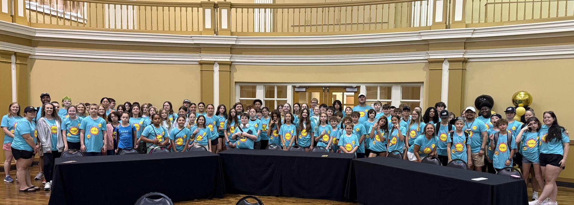 Large group of students in banquet hall