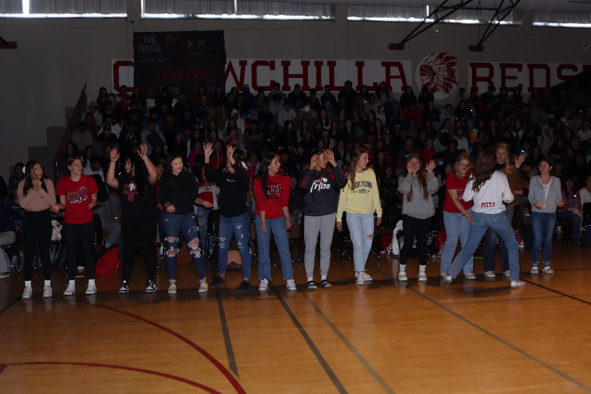 Students and staff enjoying the fall sports rally