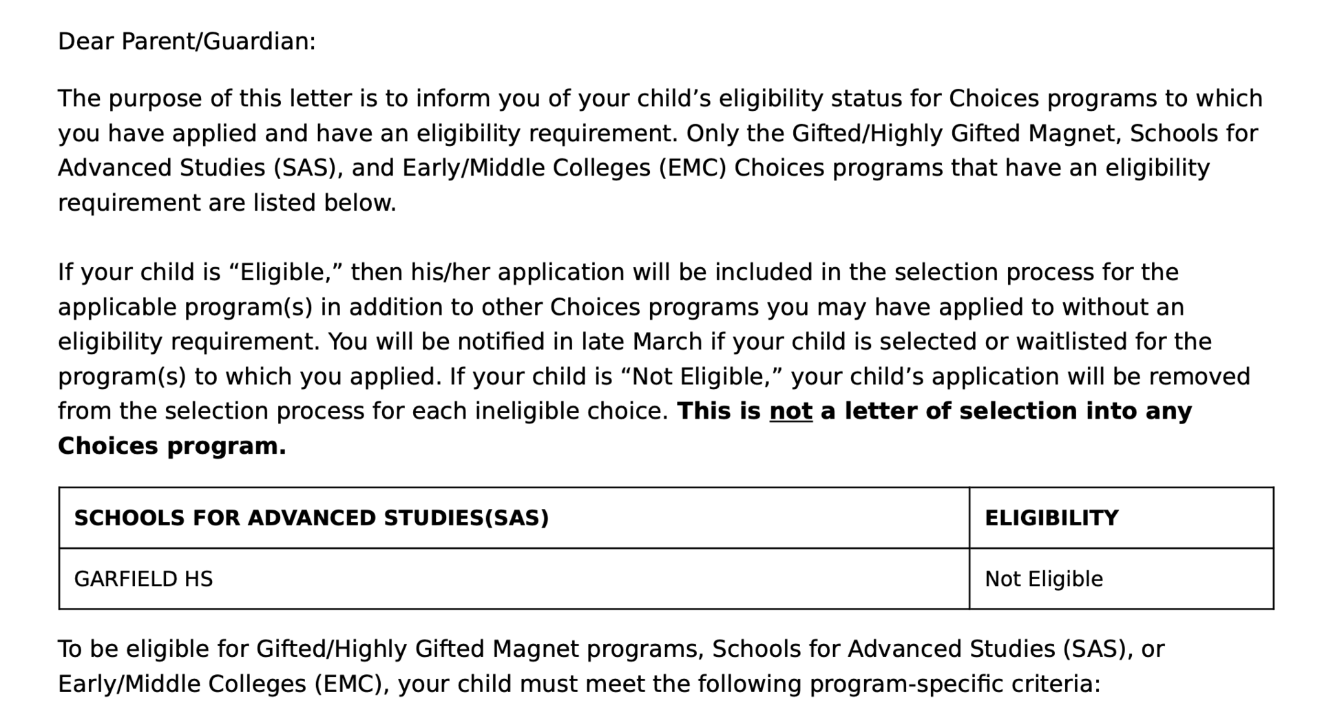 Screenshot of sample letter