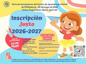 Information on registration fair on white background with pastel colors in spanish