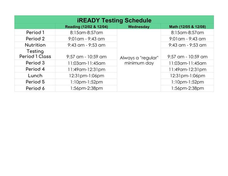 iREADY Testing Dates!