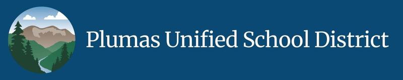 blue background with circle logo and text Plumas Unified School District