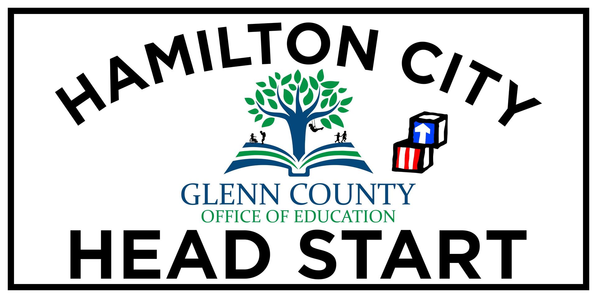 Sign for Hamilton City with tree logo and Head Start information.