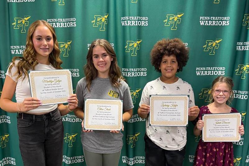 Students of the month Madelyn Galya, Chloe Stack, Zachary Keefer, and Juliet Briscoe
