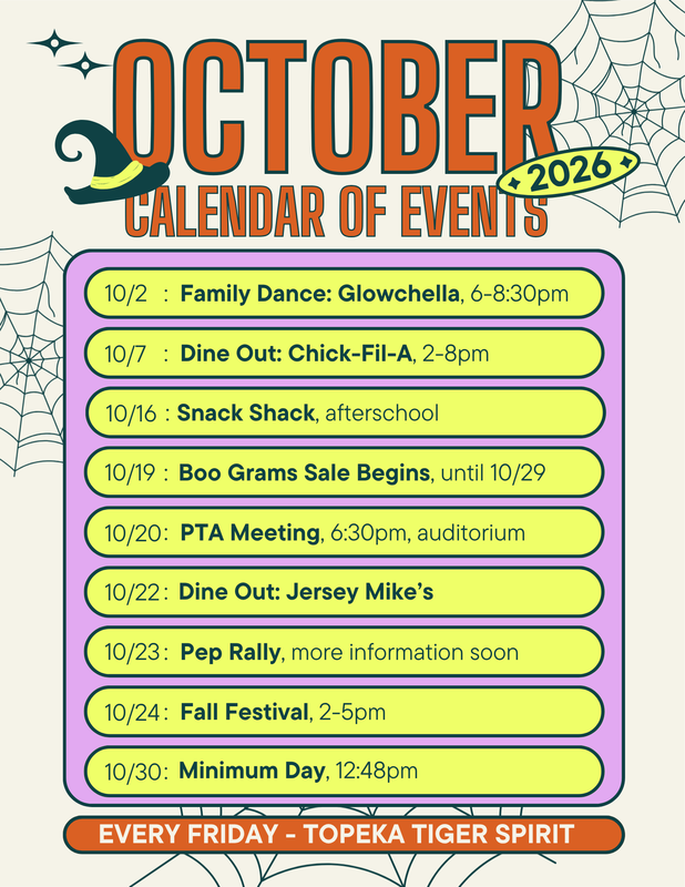 Topeka Drive PTA October 2026 Calendar