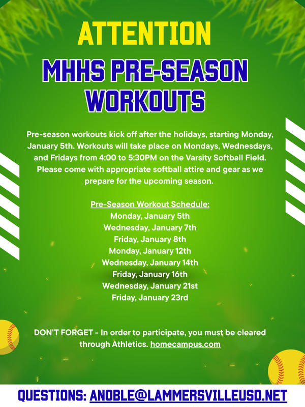 ATTENTION: MHHS Softball Pre-season workout 2025-2026! Featured Photo