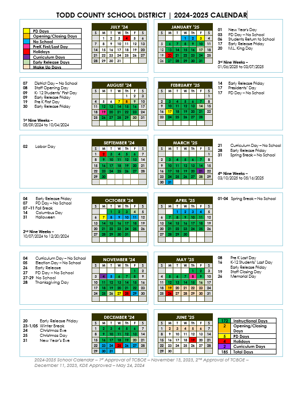 School Calendar Students & Parents Todd County