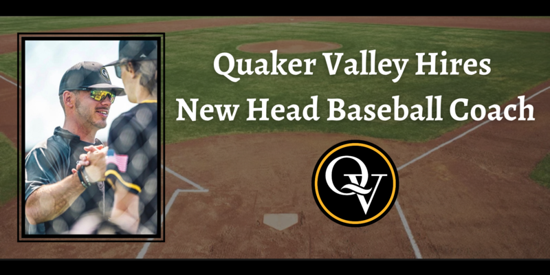 banner for article includes a background of a baseball diamond and a picture of the coach in his QV Baseball gear. It announces 