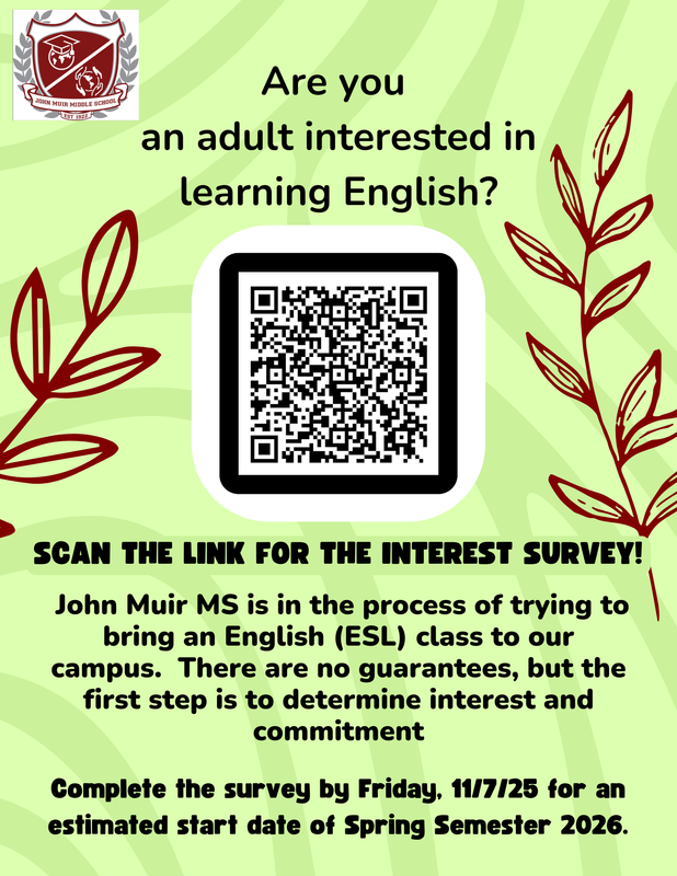 ESL Class at John Muir flyer in English