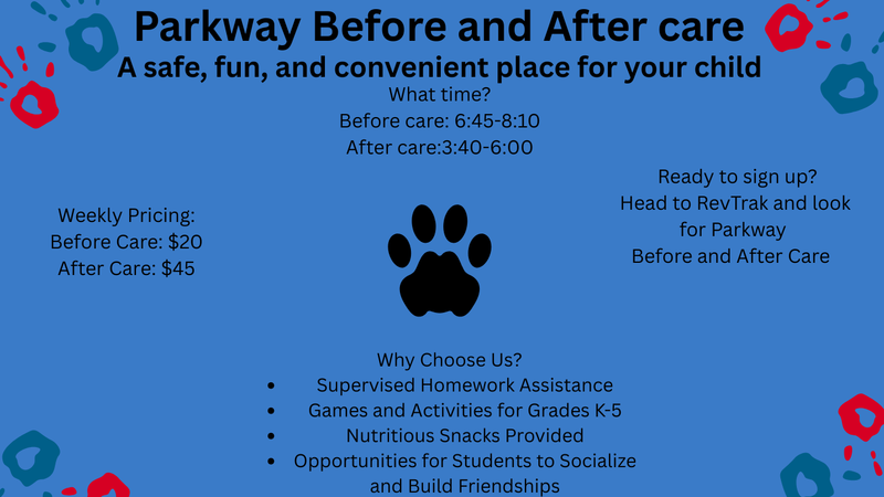 advertisement for before and aftercare at Parkway Elementary