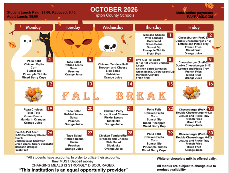 October Lunch Menu Featured Photo