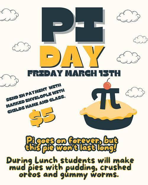 pie with pi symbol on top for school fundraiser flyer