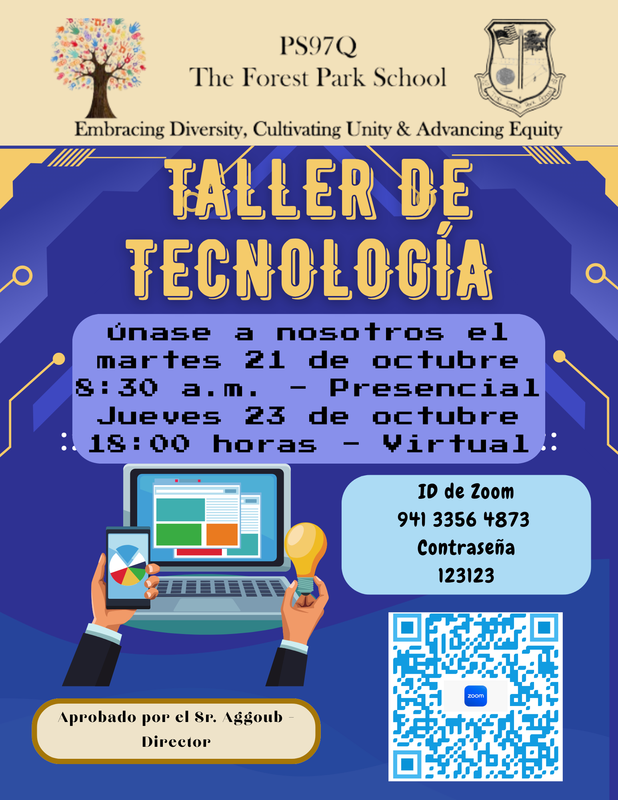 Blue back ground with date and time of bullying flyer in spanish