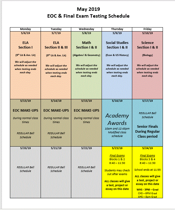 EOC AND FINAL EXAM SCHEDULES