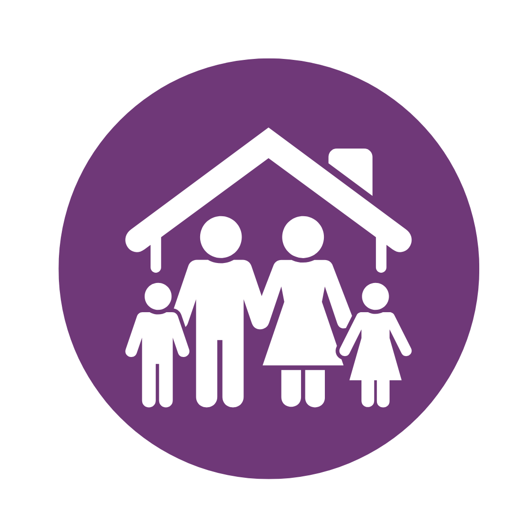 white family icon on purple circular background