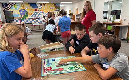 Students getting to know one another during One-Room Schoolhouse at James River Day School.