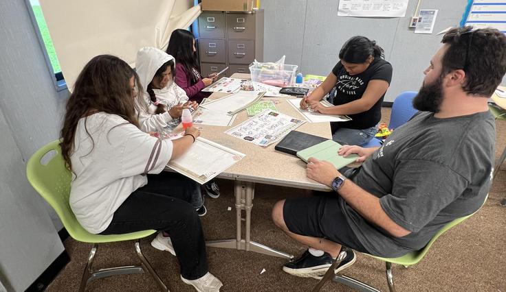 students creating posters