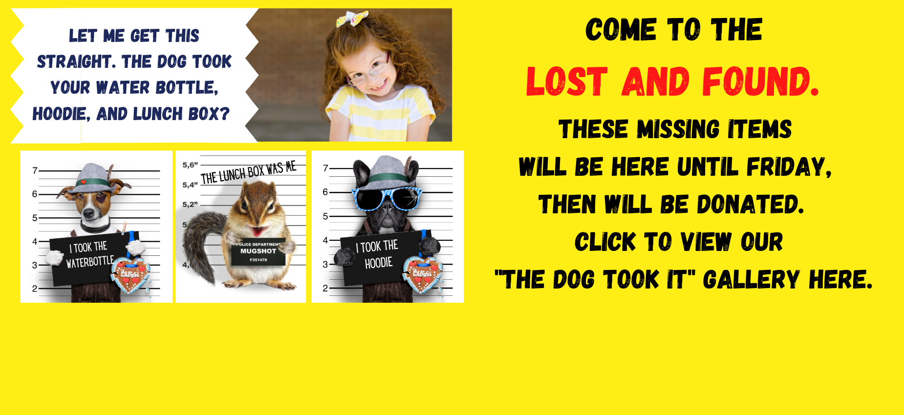 lost and found will be donated Friday, April 9th.