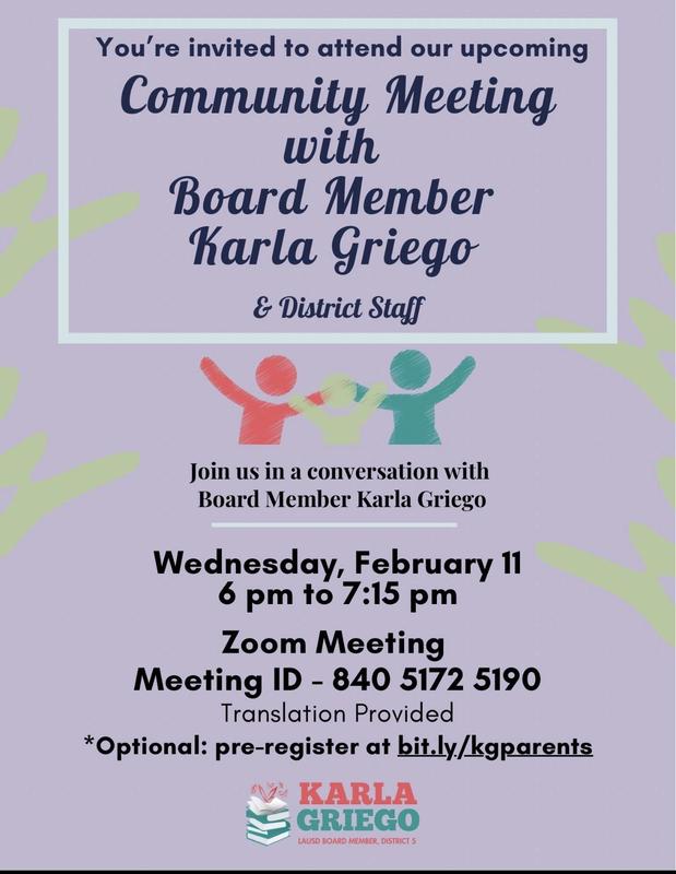 Community meeting with Board Member Karla Griego
