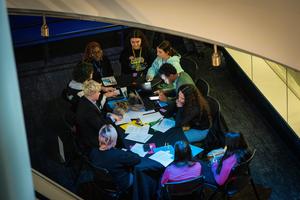 Overhead view of a discussion table
