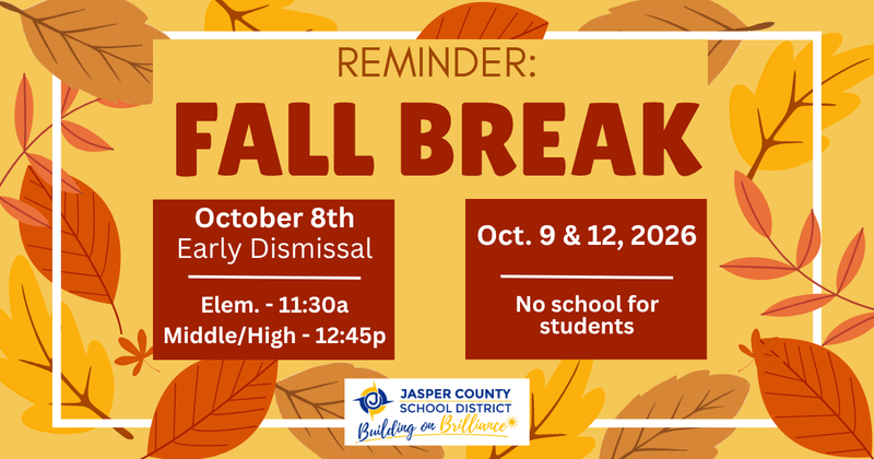 REMINDER: Fall Break, October 9th & 12th Featured Photo