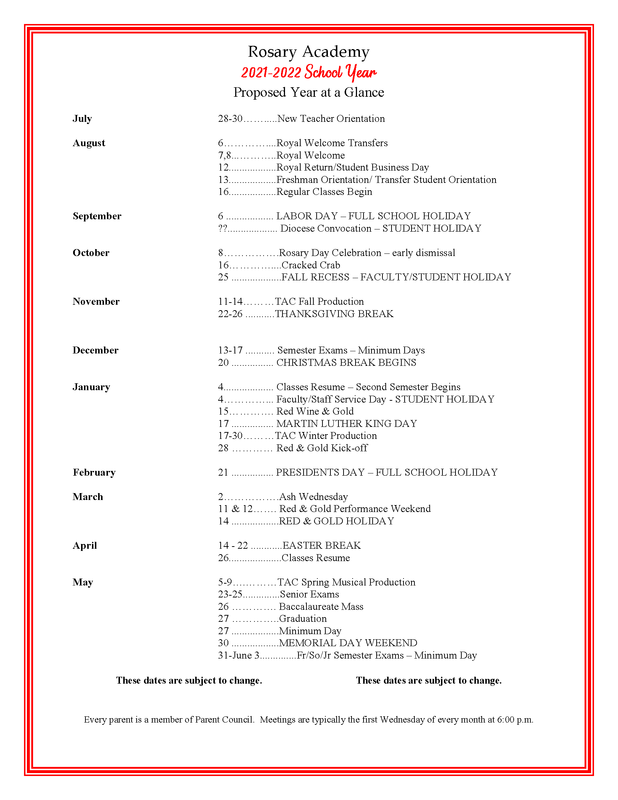 2021-2022 Proposed School Calendar Featured Photo