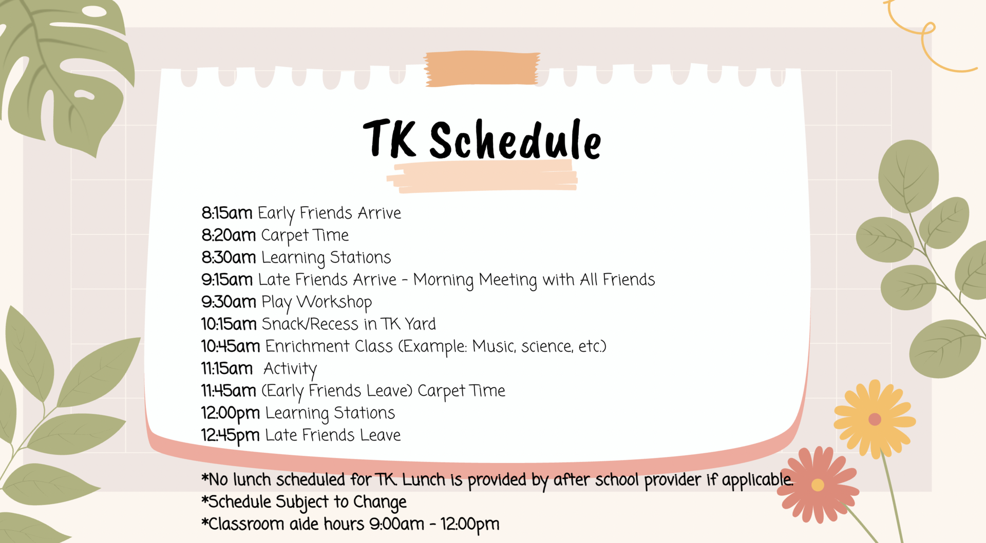 Sample TK Schedule 