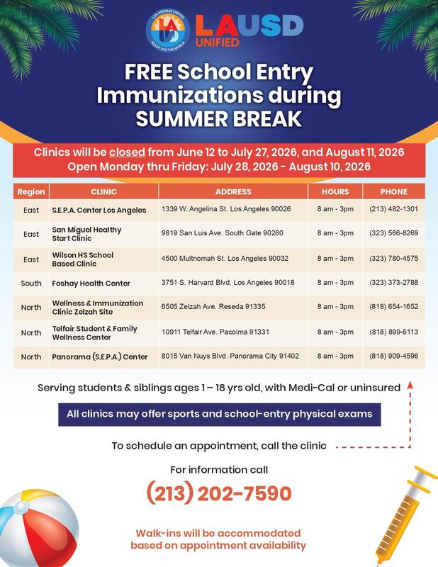 Free summer clinics flyer in English